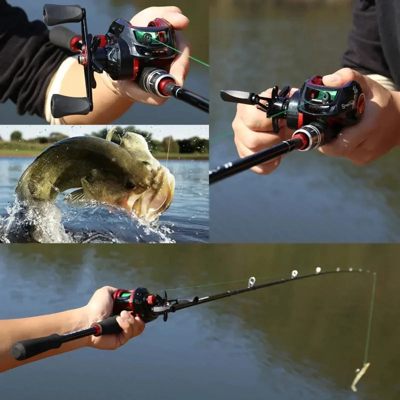 Kit De Pesca Sougayilang Vara Fibra De Carbono Carretilha Drag 8kg Brinde Linha