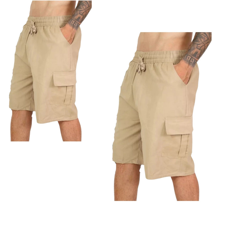 Kit 2 Short Militar Masculino de Sarja Bolsos Frontais e Traseiros