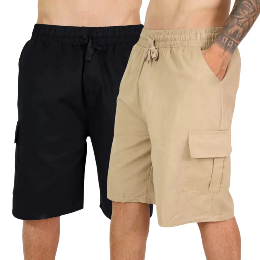 Kit 2 Short Militar Masculino de Sarja Bolsos Frontais e Traseiros