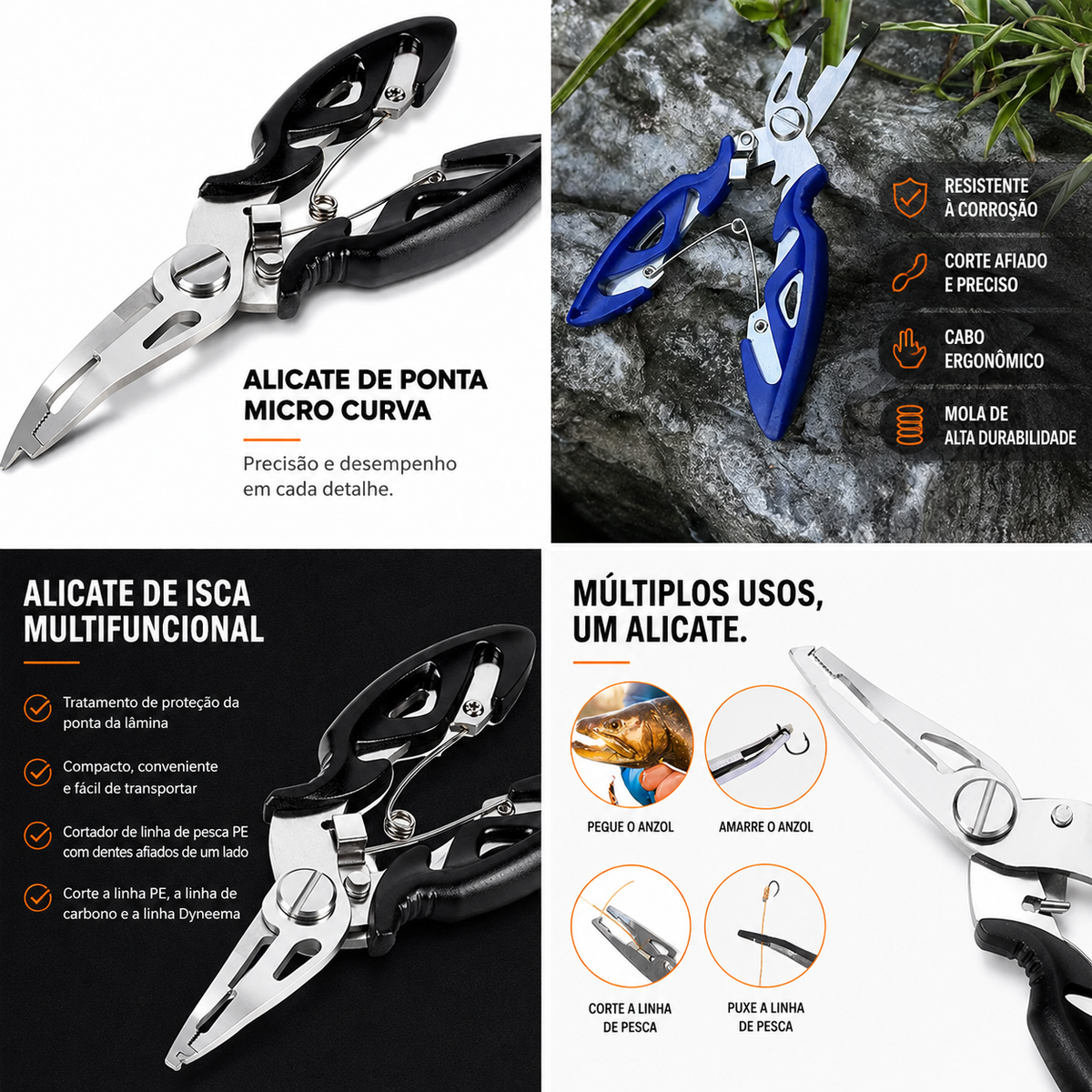 Alicate Multifuncional De Controle De Peixe Em Aço Inoxidável Com Cabo EVA Antiderrapante