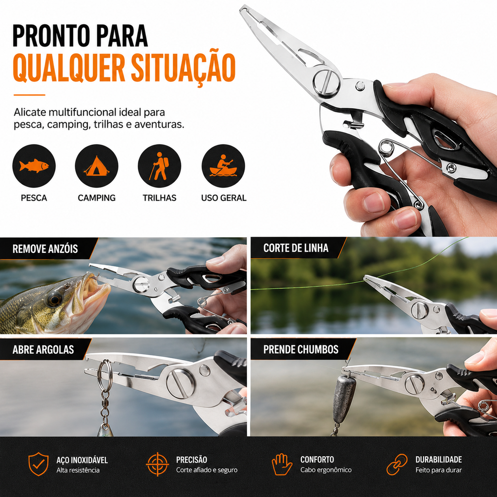 Alicate Multifuncional De Controle De Peixe Em Aço Inoxidável Com Cabo EVA Antiderrapante