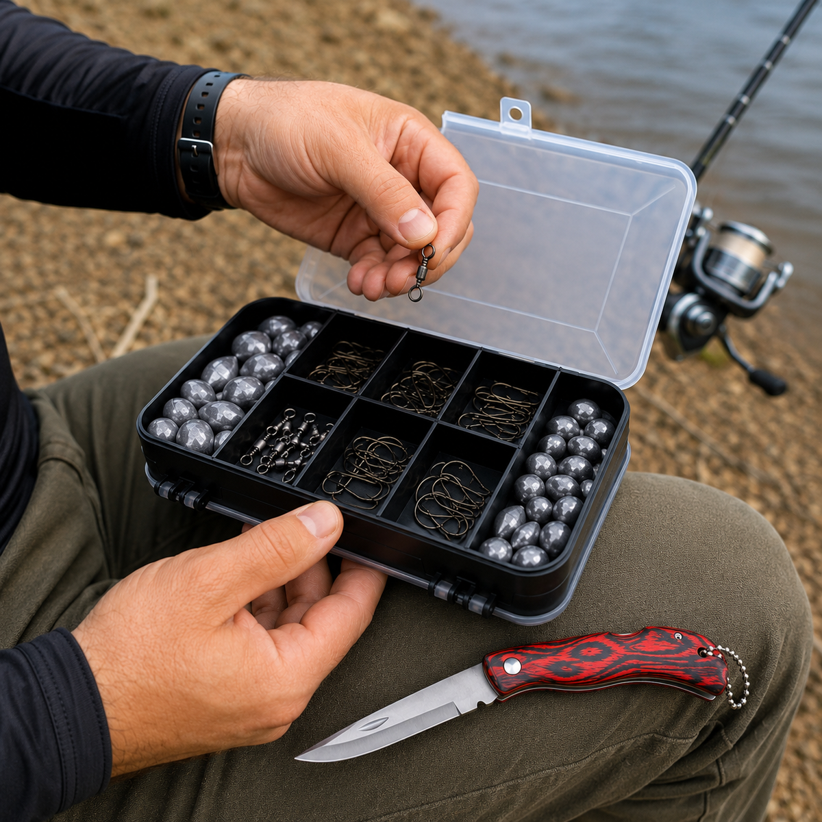 Kit De Pesca Esportiva Com Estojo, Anzóis, Chumbos, Giradores E Canivete Summer