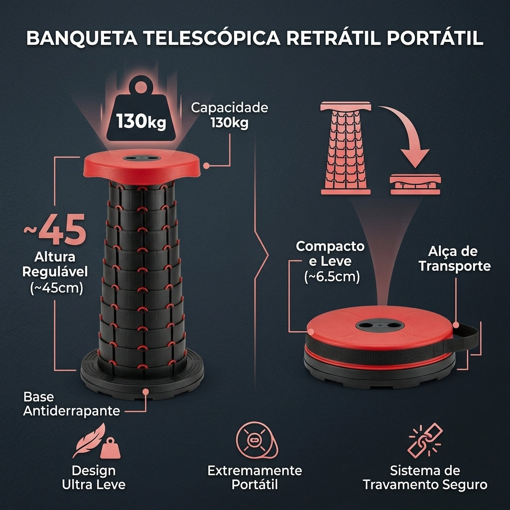 Banco Banqueta Retrátil Portátil Telescópico Dobrável Camping E Pesca