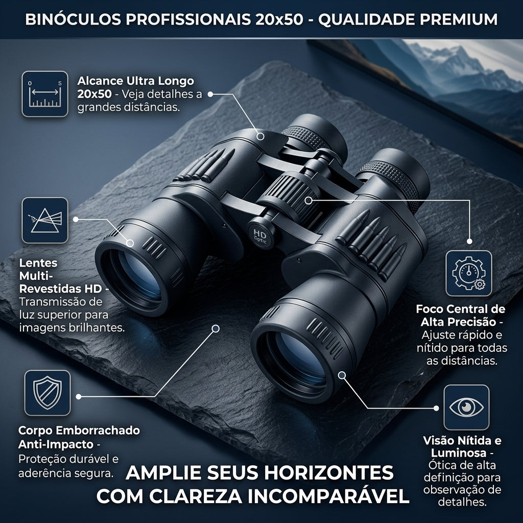 Binóculo Profissional 20x50 Emborrachado Longo Alcance HD Anti-UV