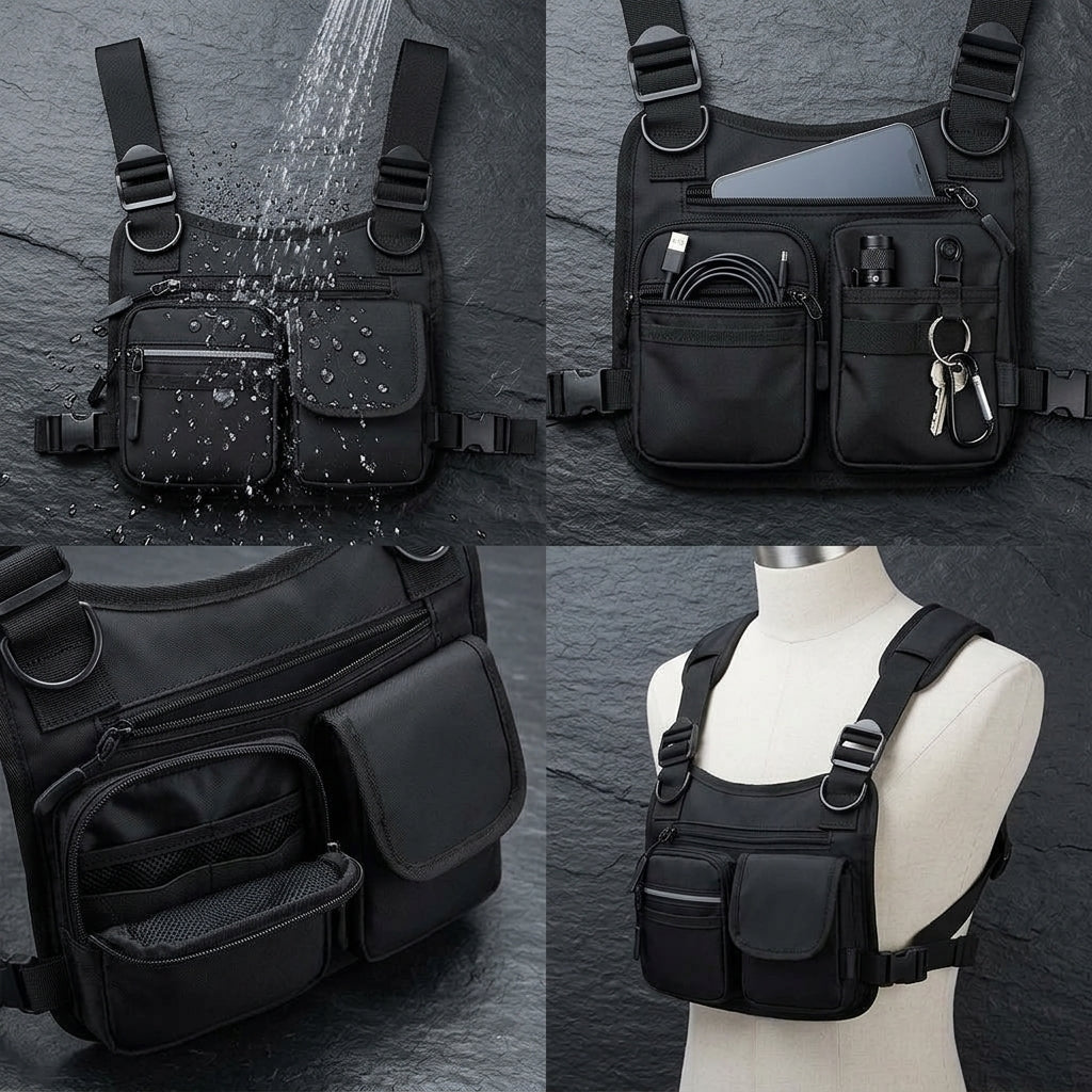 Bolsa Peitoral Masculina Impermeável Chest Bag Tática Esportiva Multibolsos