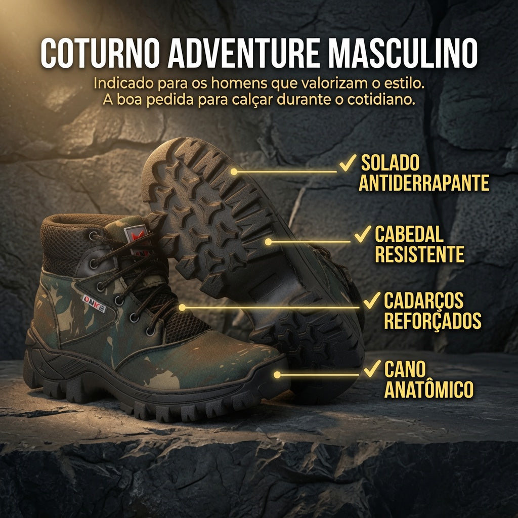 Coturno Adventure Masculino Camuflado Verde Para Trilha, Camping E Uso Outdoor