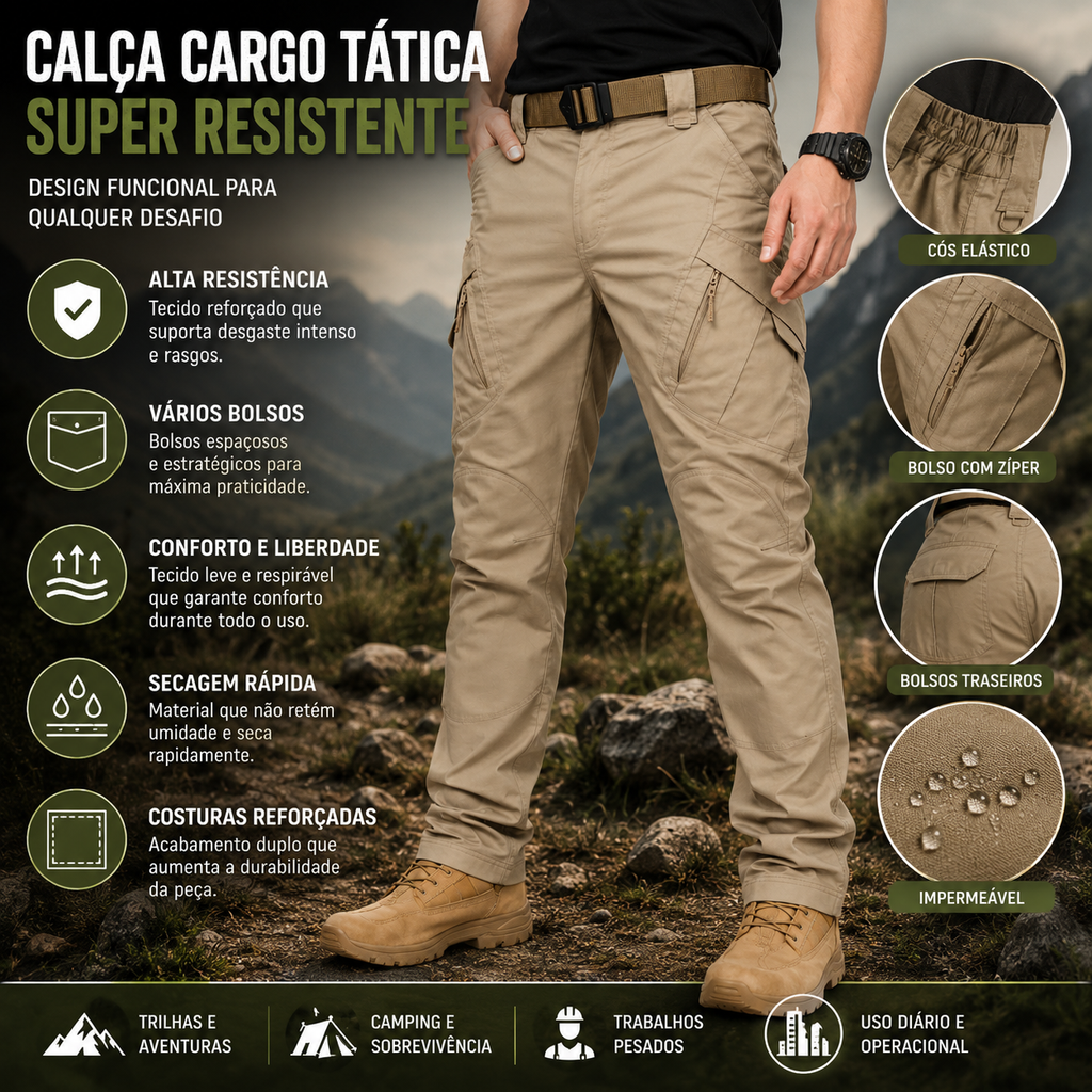 Calça Tática IX9 Masculina Cargo Multibolsos Resistente À Água Para Trilha E Outdoor