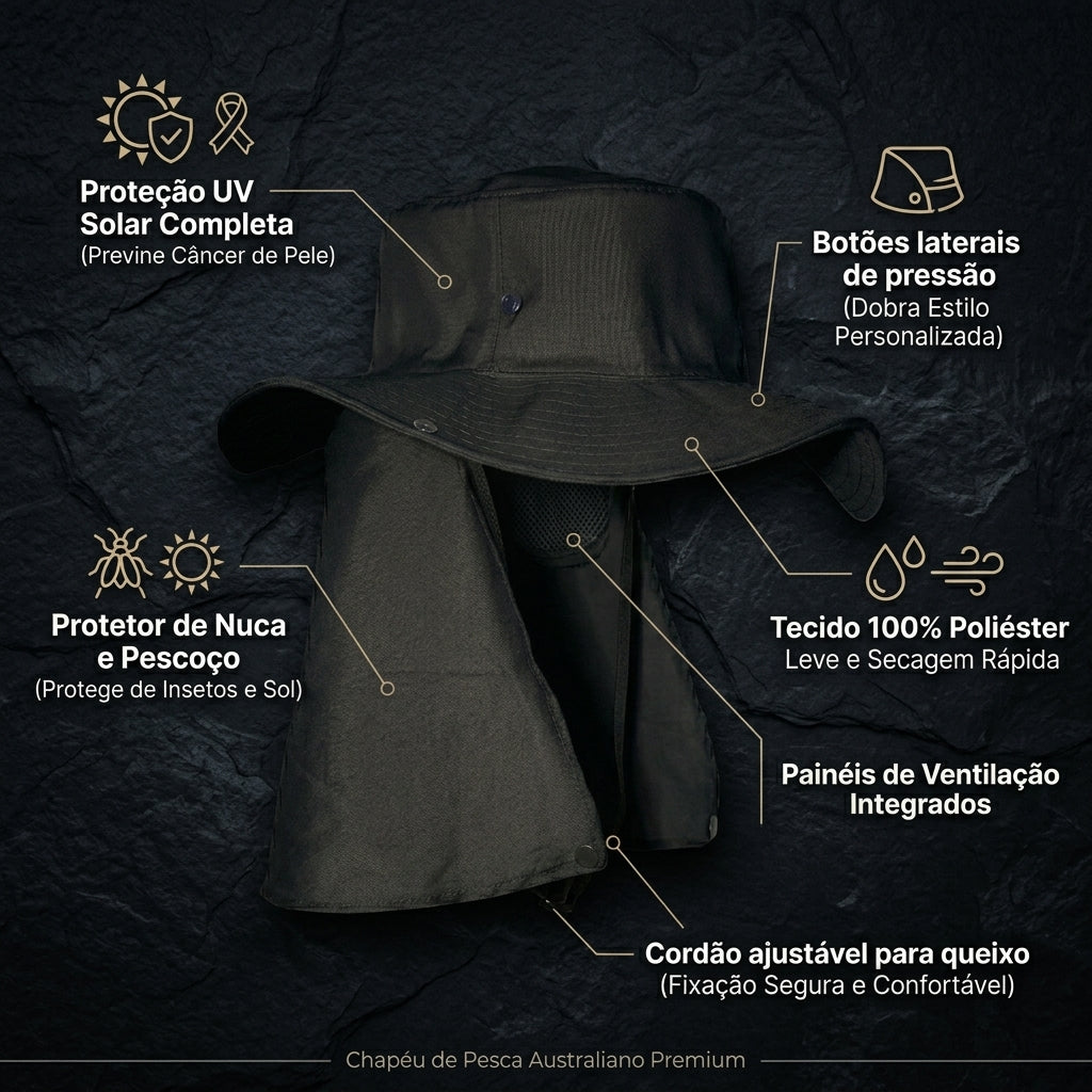 Chapéu Pescador Camping Australiano Com Proteção De Nuca UV50+