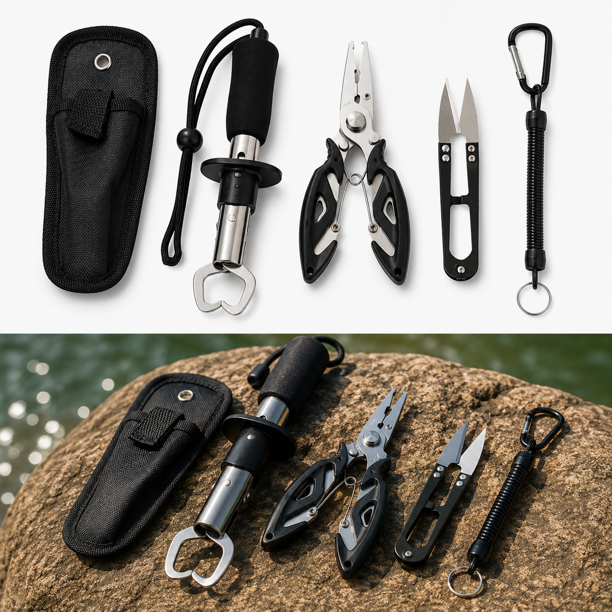 Kit Multifuncional De Pesca Com Alicate E Tesoura 5 Peças