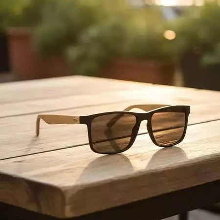 Óculos de Sol Quadrado Estilo Madeira Bambu - Proteção UV400
