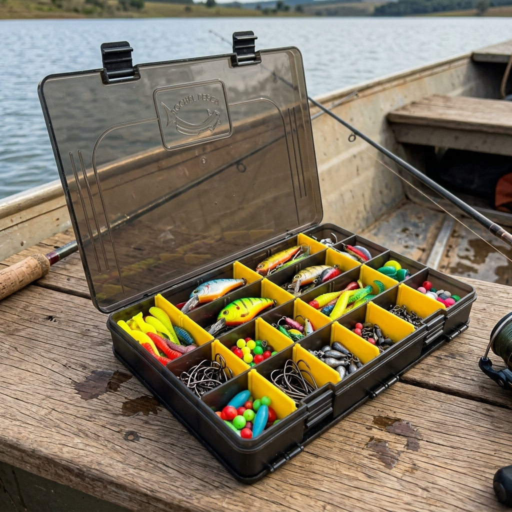 Estojo Organizador Duplo De Pesca Rochel Para Iscas Artificiais 16 Divisões