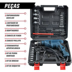 Furadeira Profissional Completa 750W Com Maleta + Kit Brocas Soquetes Reversível
