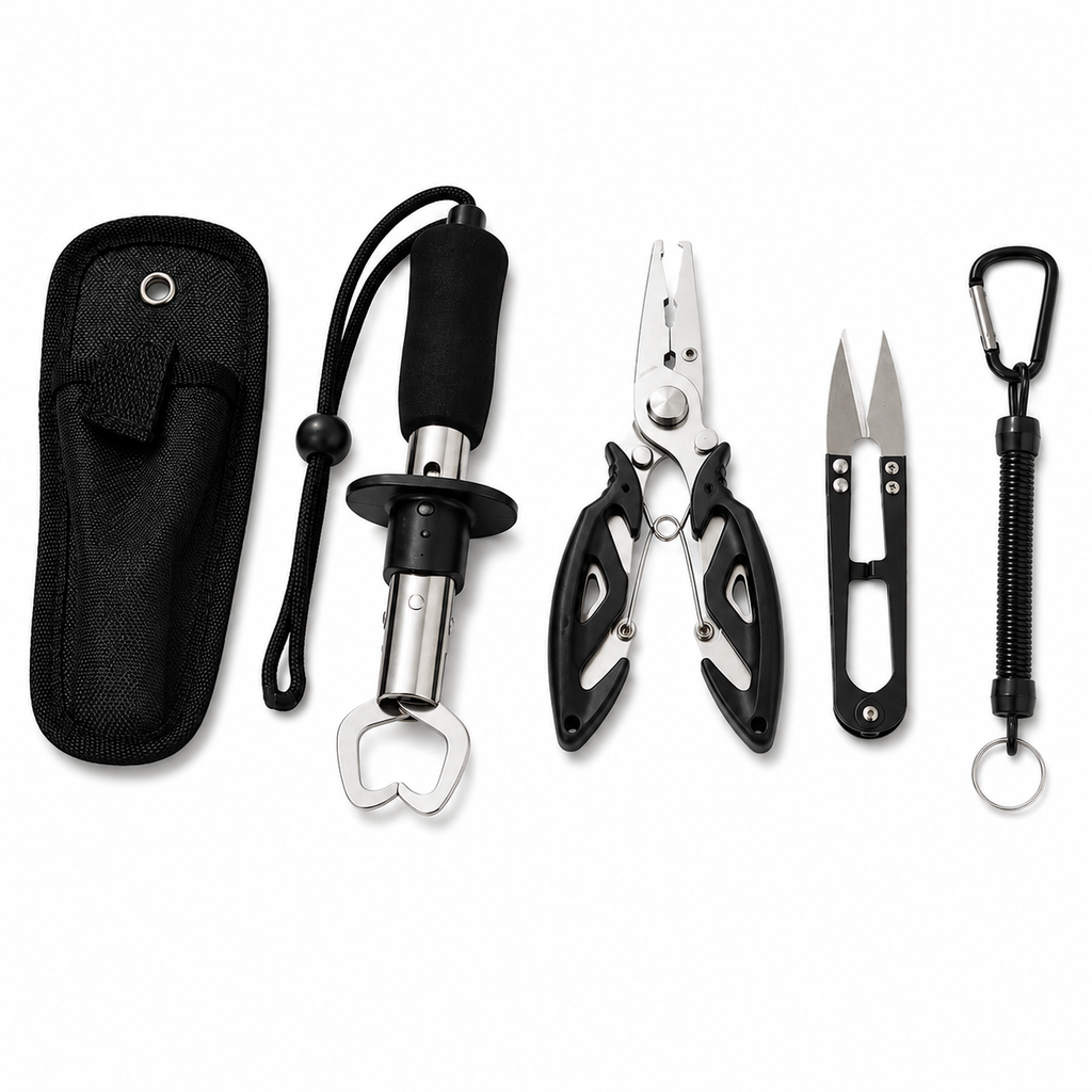 Kit Multifuncional De Pesca Com Alicate E Tesoura 5 Peças