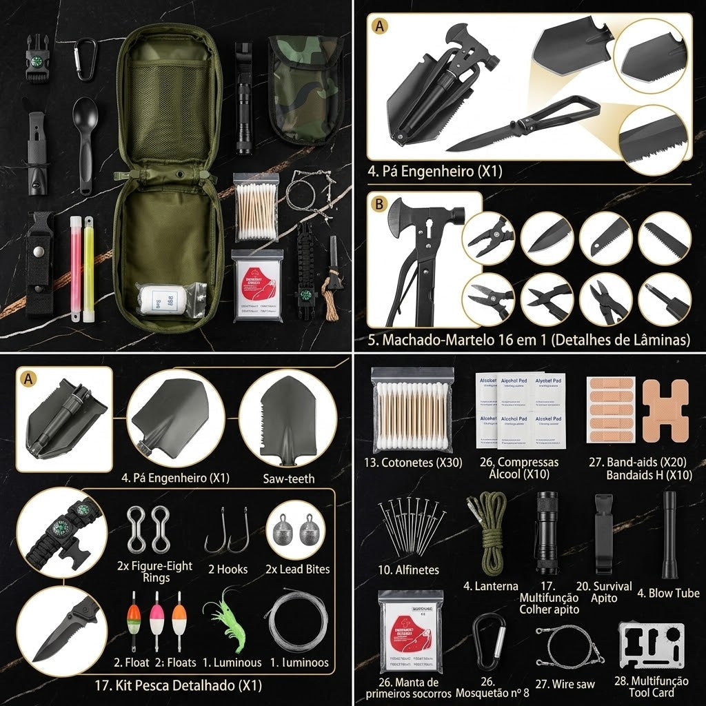 Kit De Sobrevivência 29 Em 1 Para Camping Trilha E Aventuras