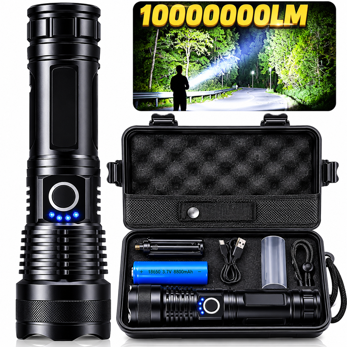 Lanterna Tática Militar Potente T9 – Profissional, Recarregável e Longo Alcance