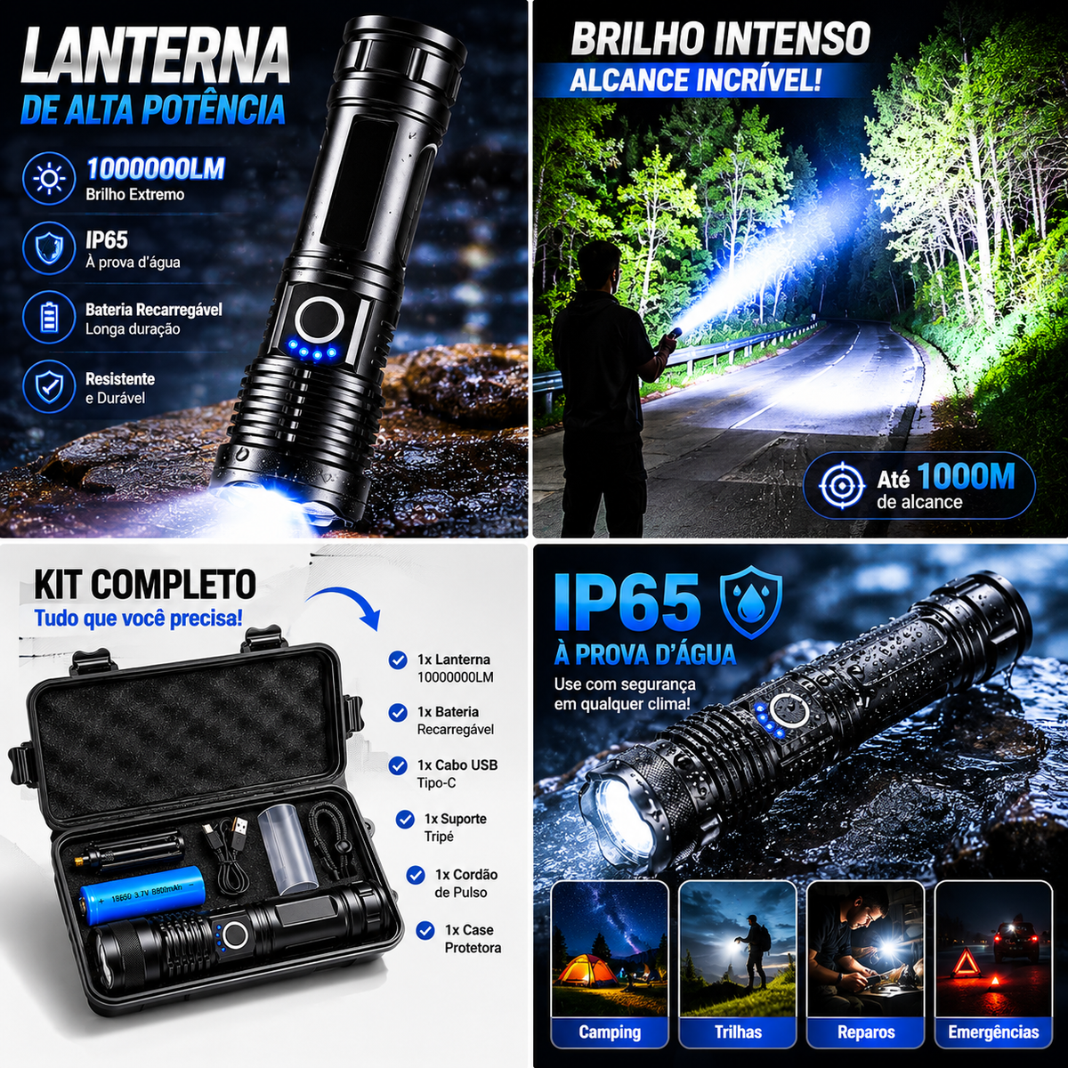 Lanterna Tática Militar Potente T9 – Profissional, Recarregável e Longo Alcance