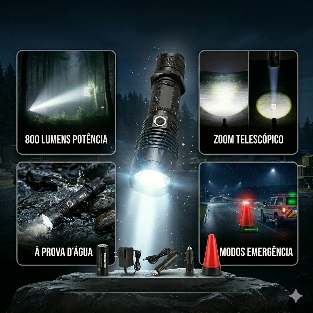 Lanterna Tática Militar X900 Recarregável Com Zoom E Sinalizador