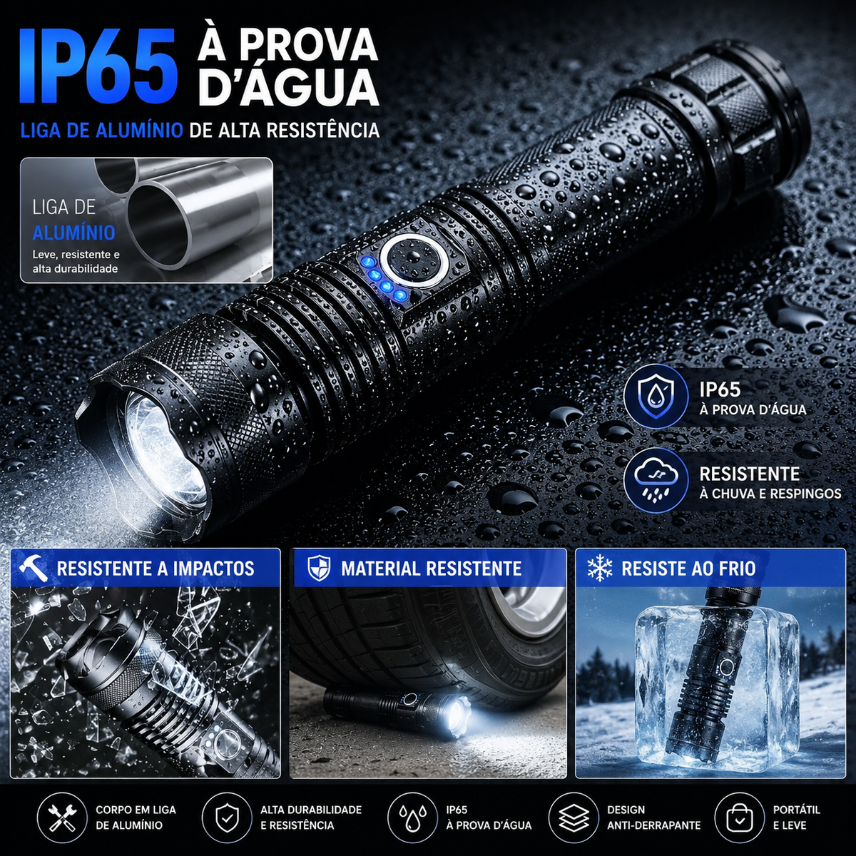 Lanterna Tática Militar Potente T9 – Profissional, Recarregável e Longo Alcance