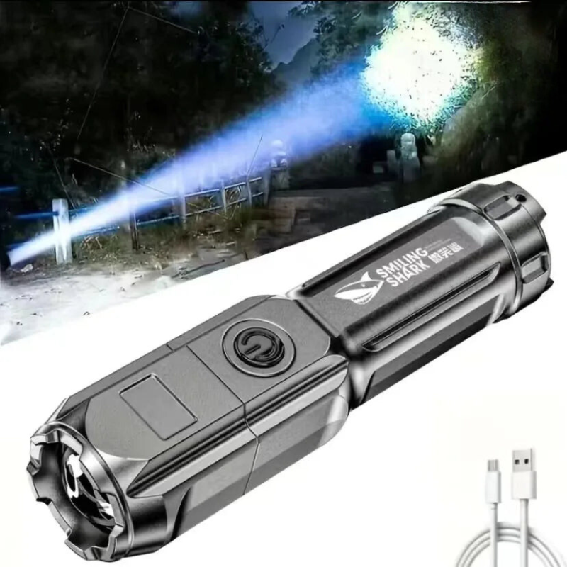Lanterna Tática LED Recarregável USB Impermeável Longo Alcance