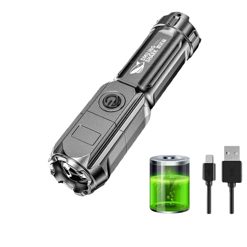 Lanterna Tática LED Recarregável USB Impermeável Longo Alcance