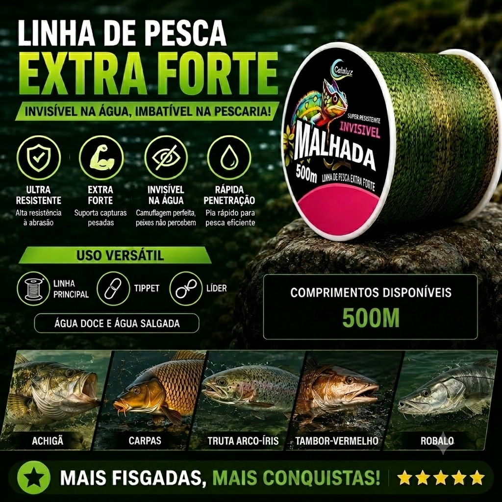 Linha De Pesca Resistente Camuflada 500 Metros Em Nylon Para Água Doce E Salgada