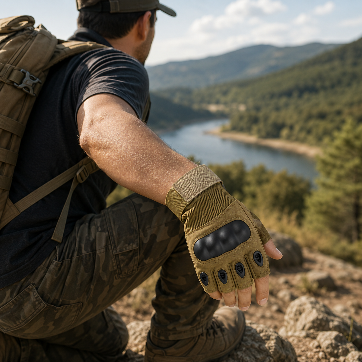 Par De Luvas Táticas Meio Dedo Com Grip Para Pesca, Trilha e Atividades ao ar livre