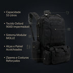 Mochila Tática Robusta 55L Multiuso Modular Impermeável Oxford 900D