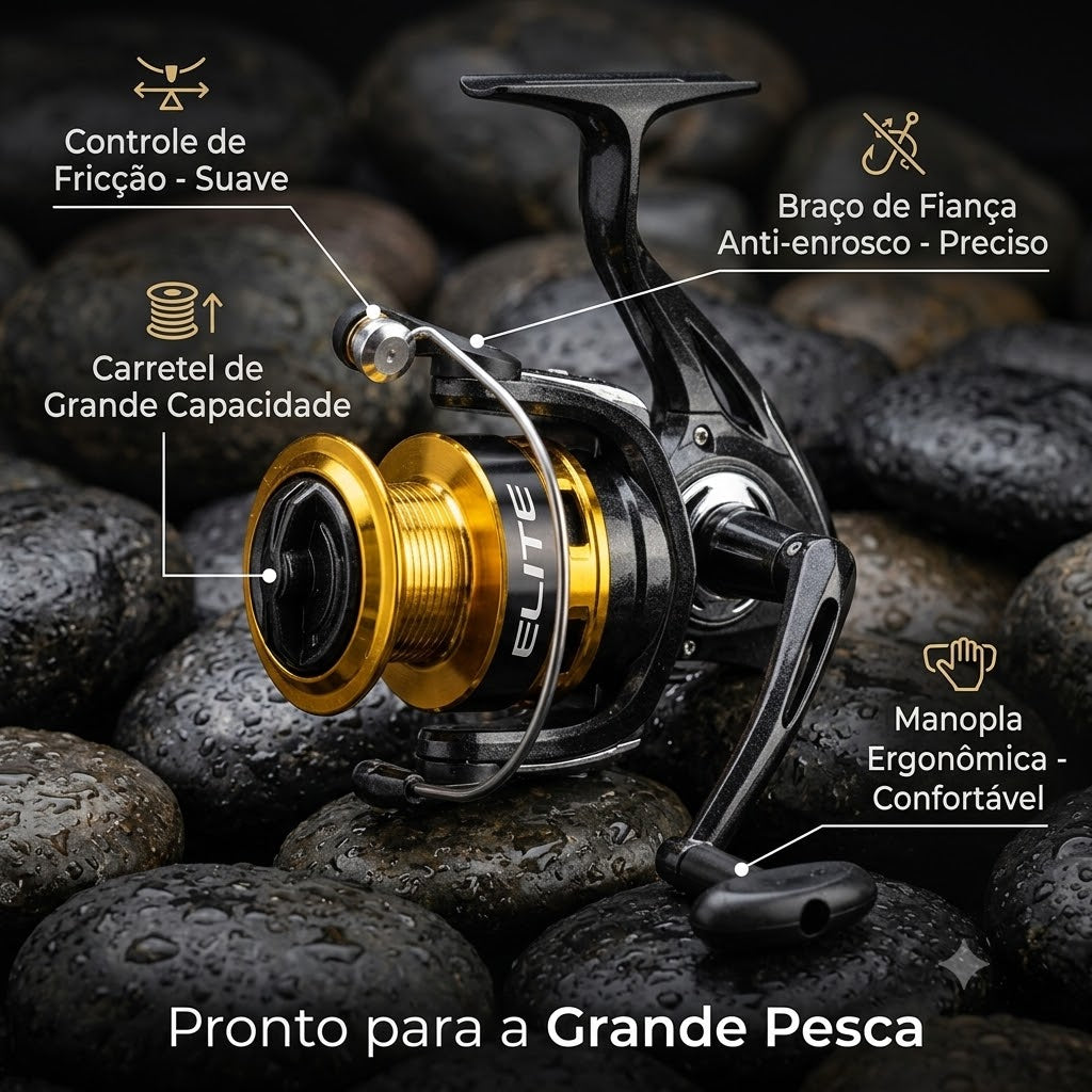 Molinete Marine Sports Elite Gold FD Com 3 Rolamentos E Drag De 8Kg Para Pesca