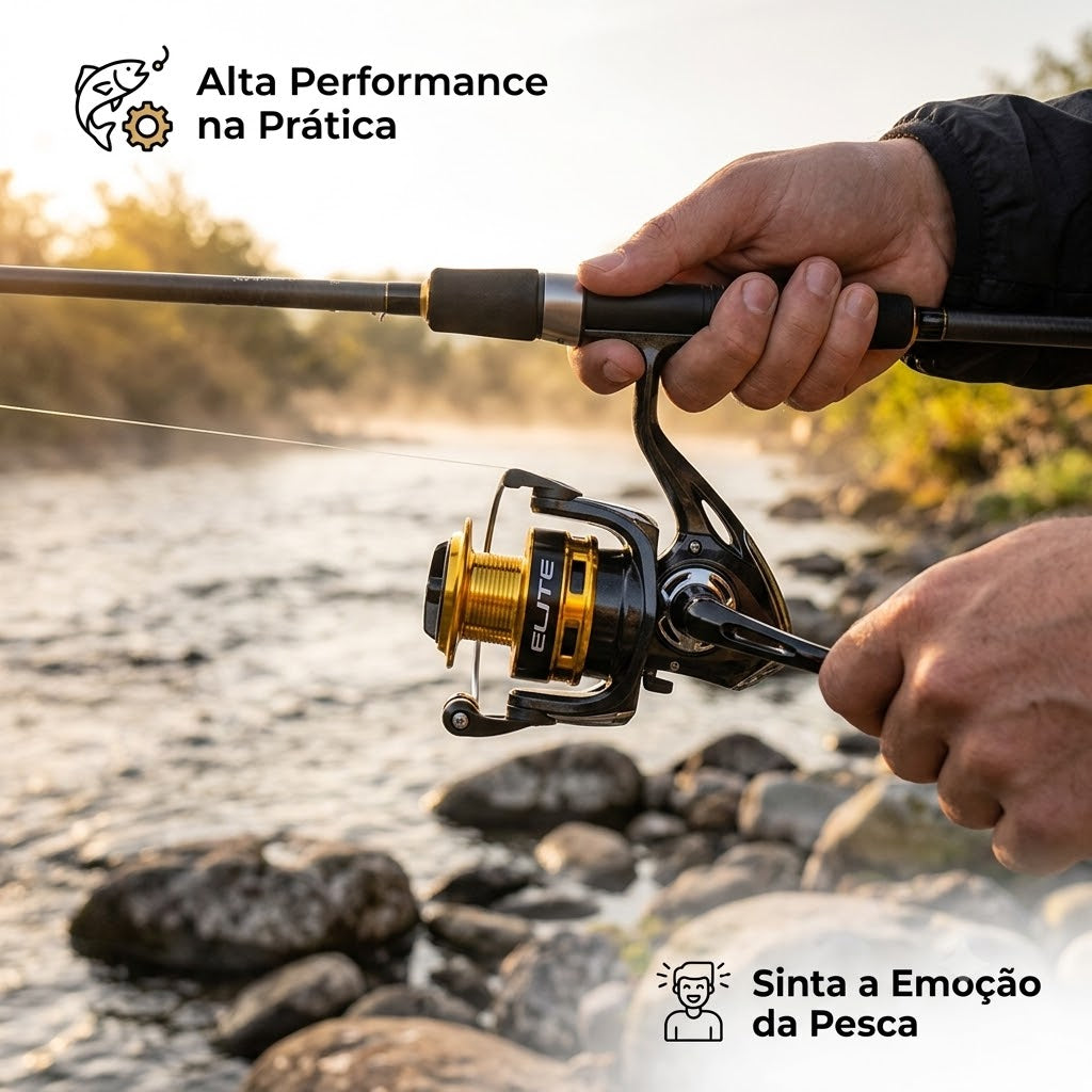 Molinete Marine Sports Elite Gold FD Com 3 Rolamentos E Drag De 8Kg Para Pesca
