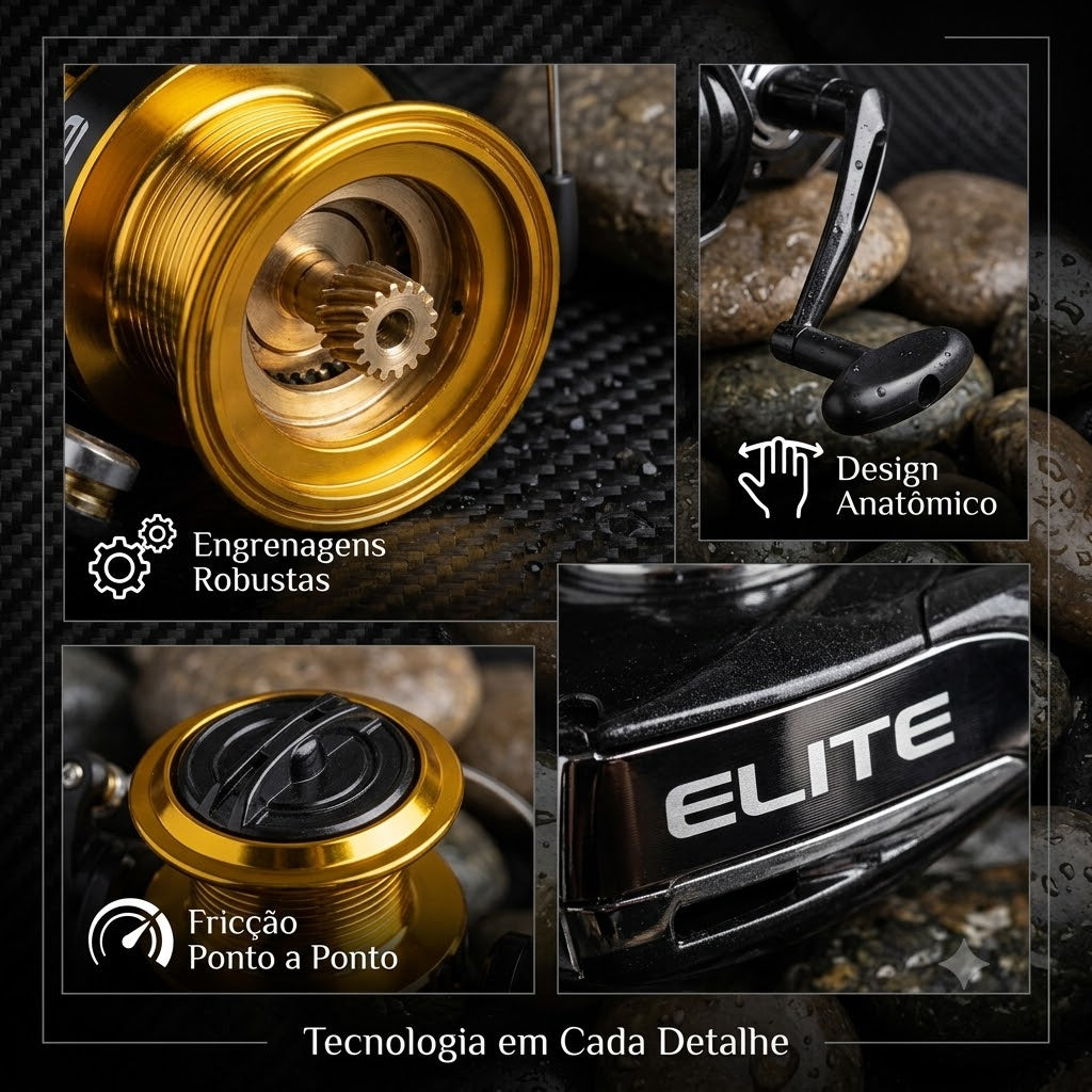 Molinete Marine Sports Elite Gold FD Com 3 Rolamentos E Drag De 8Kg Para Pesca