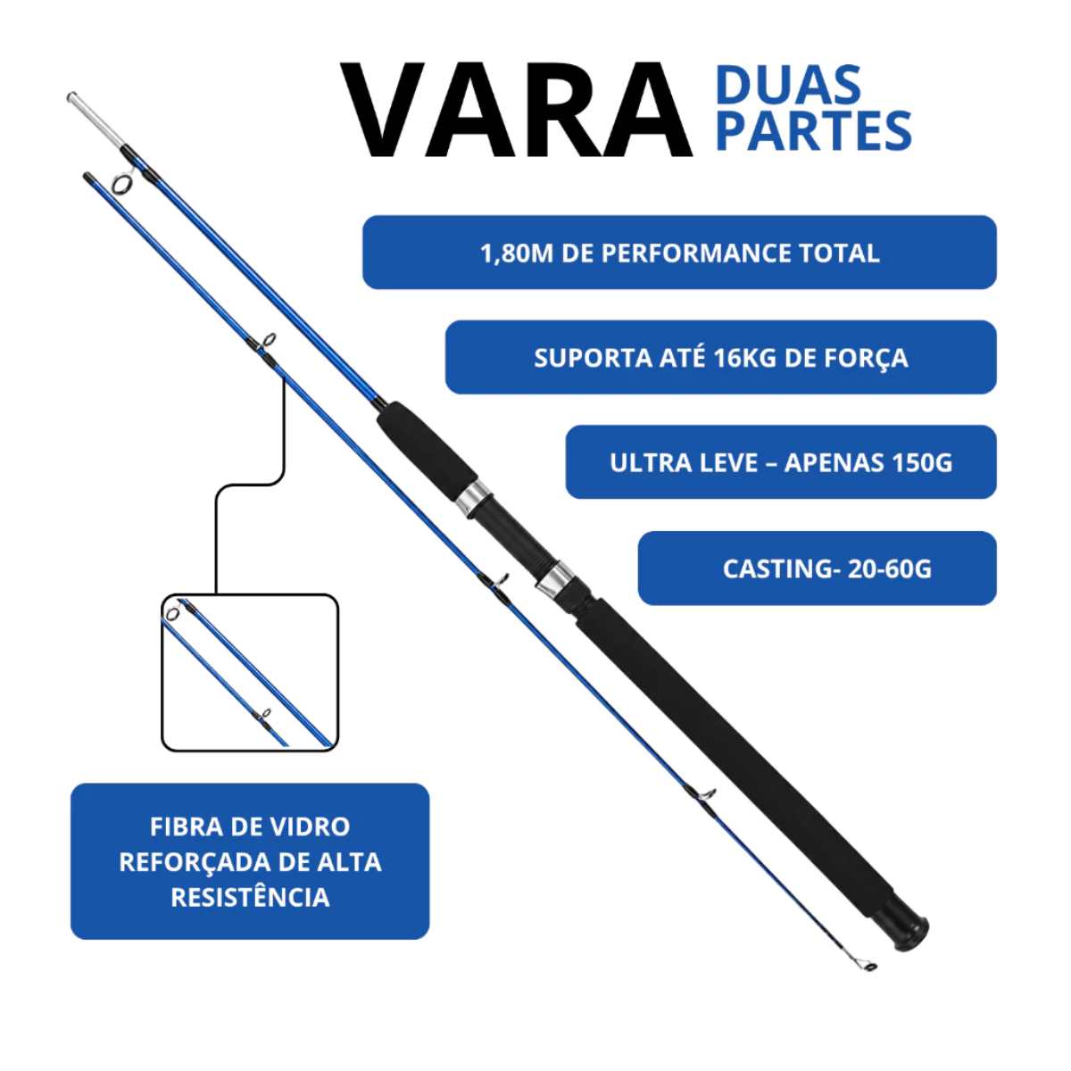 Vara de Molinete 1,80m Alta Performance Para Tucunaré e Traíra