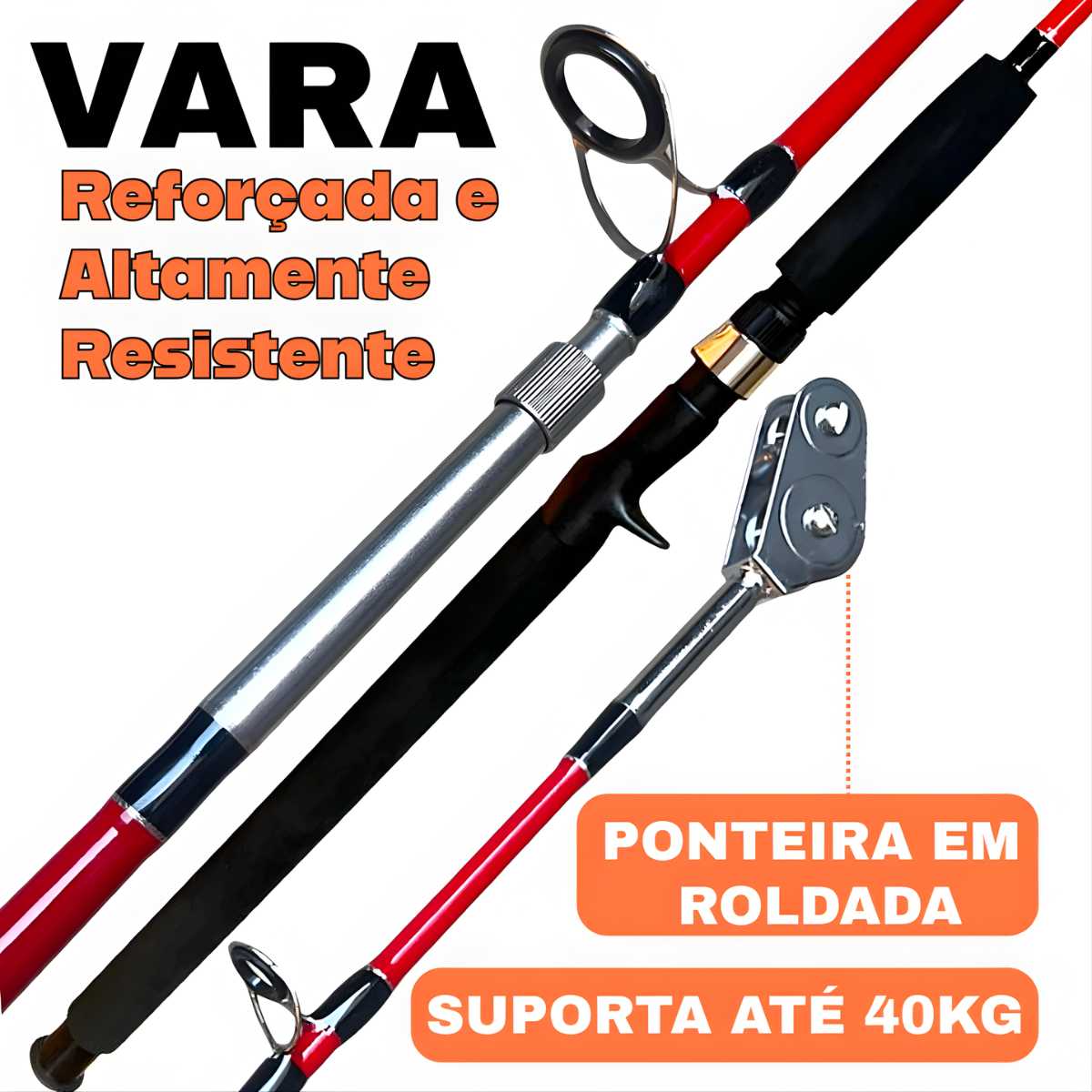 Vara De Pesca Profissional Para Pescaria Pesada 40-80lb - Maciça - 2 Partes Peixe Grande